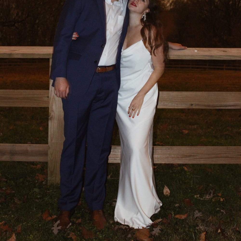 Satin minimalist cowl neck wedding dress size 12